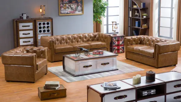 Stylish Retro Brown Leather Sofa Set for Elegant Living Spaces
