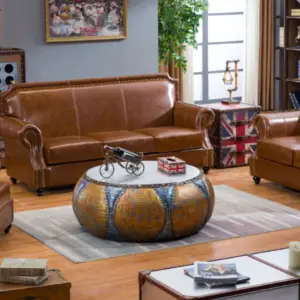 Elegant Brown Leather Living Room Furniture