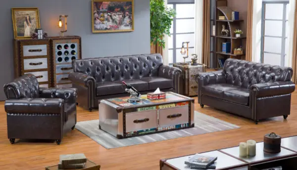 Classic Vintage - style Leather Furniture Ensemble