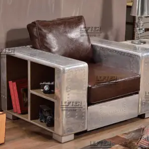 Industrial - style Metal - framed Leather Armchair with Storage