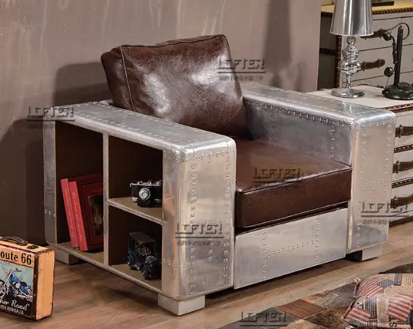 Industrial - style Metal - framed Leather Armchair with Storage