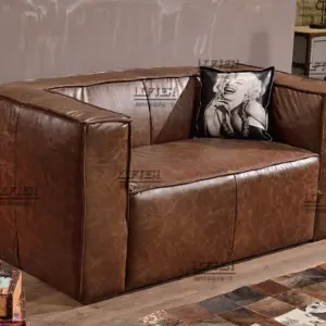 Classic Brown Leather Sofa with Vintage Charm