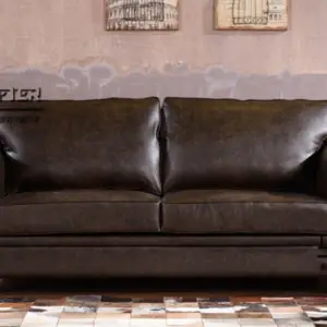 Retro Dark Brown Leather Sofa for Living Room