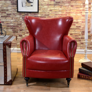 Vintage - style Red Leather Armchair