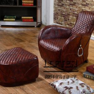 Elegant Brown Leather Chair and Ottoman Set