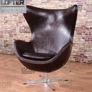 Modern Brown Leather Egg - shaped Swivel Chair