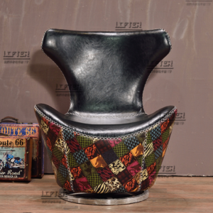 Vintage - style Black Leather Accent Chair with Artistic Patchwork