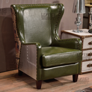 Elegant Green Leather High - back Chair with Retro - modern Blend