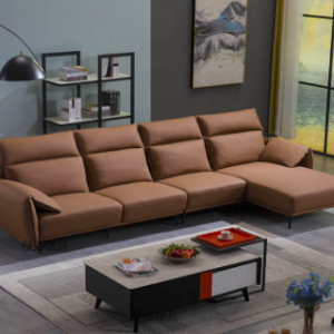 Luxurious Brown Leather Lounge Sofa Set
