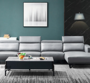 Stylish Gray Leather Living Room Sofa