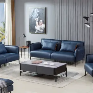 Elegant Modern Blue Leather Seating Set