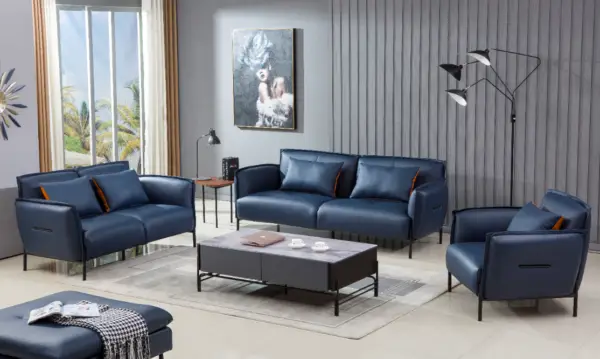 Elegant Modern Blue Leather Seating Set