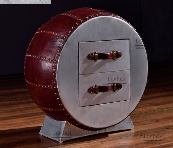 Round Leather - metal Cabinet with Drawers