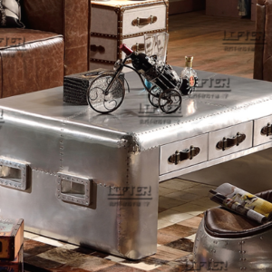 Vintage - inspired Metallic Storage Table