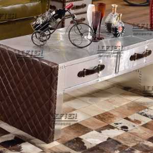 Stylish Leather - Trimmed Metal Coffee Table