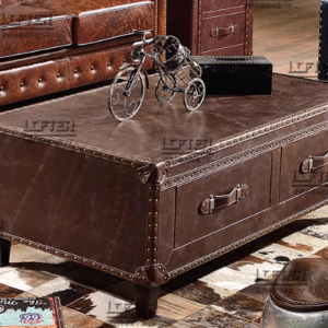 Vintage - style Brown Leather Coffee Table