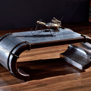 Unique Curved Metal and Leather Coffee Table