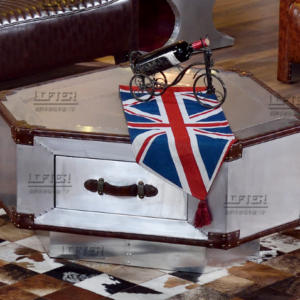 Retro - influenced Silver Metal Storage Table