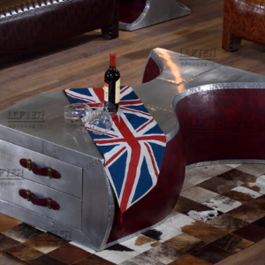 Industrial - style Irregular Metal and Leather Coffee Table