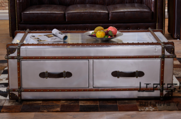 Classic Leather - trimmed Metal Coffee Table